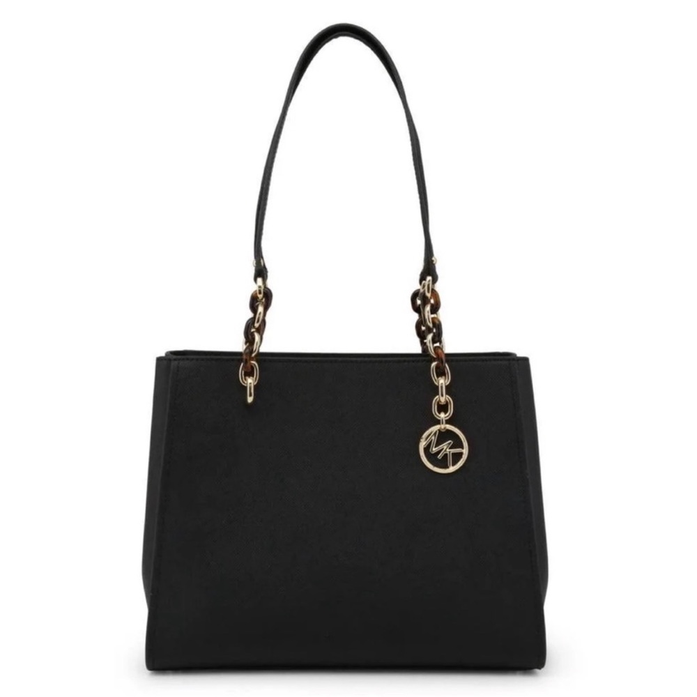 Michael Kors Sophia Shoulder Bag Purse Satchel Black Gold Saffiano Leather Large - Picture 16 of 16